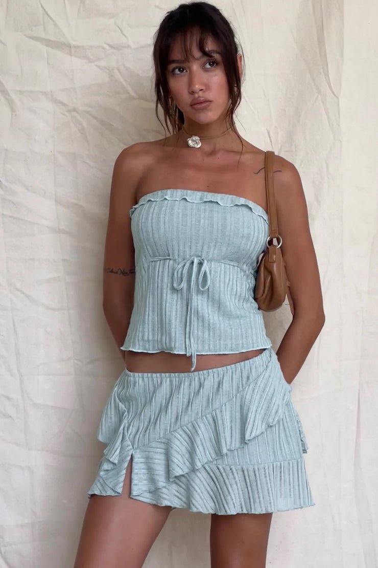 Motel Rocks Ameera Ruffle Trim Bandeau Top in Powder Blue