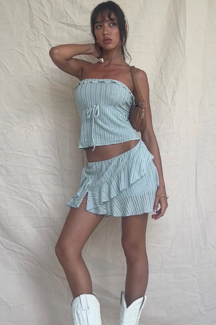 Motel Rocks Ameera Ruffle Trim Bandeau Top in Powder Blue