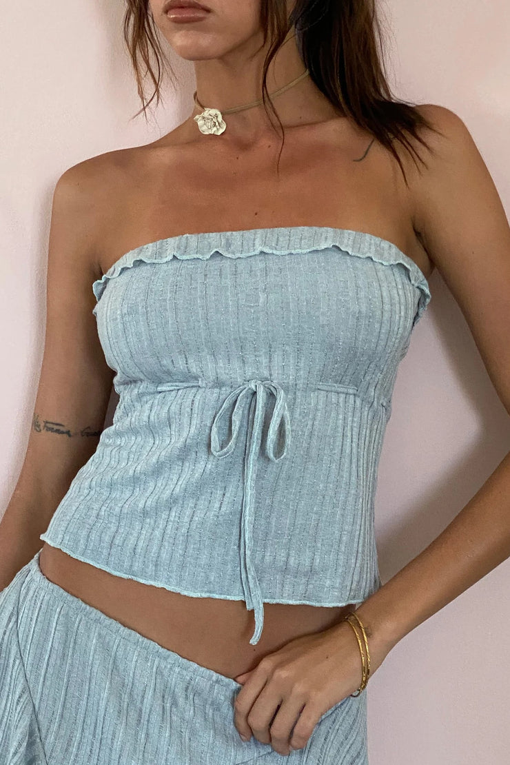 Motel Rocks Ameera Ruffle Trim Bandeau Top in Powder Blue