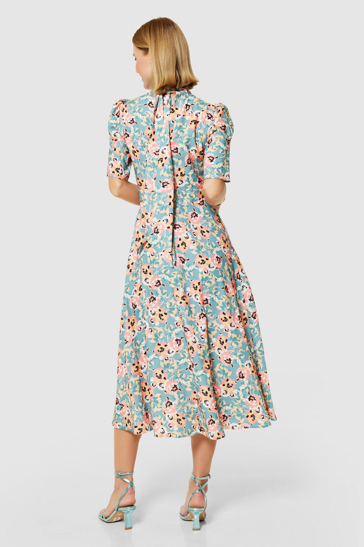 Closet London Apricot Floral High Neck Midi Dress