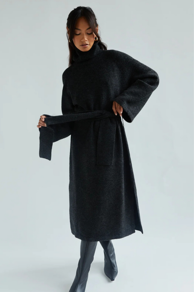 Black High Neck Knitted Dress