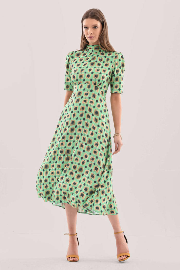 Closet London Lime Tie Back Print Midi Dress