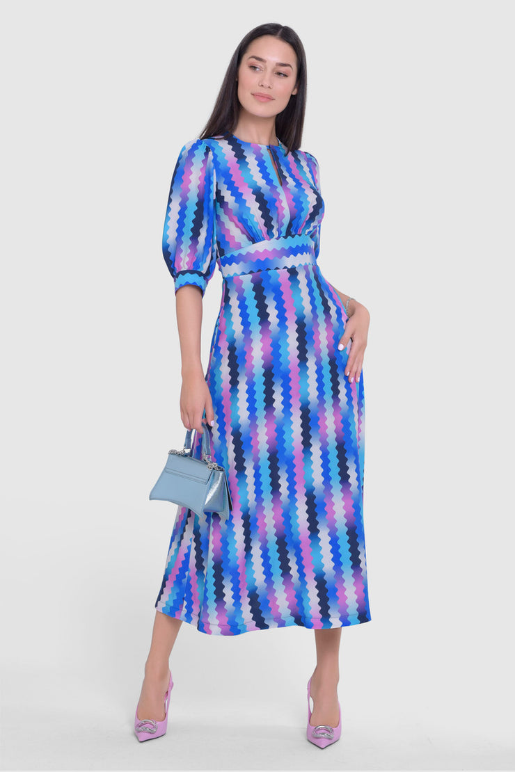 Closet London Blue A-Line Puff Sleeve Dress