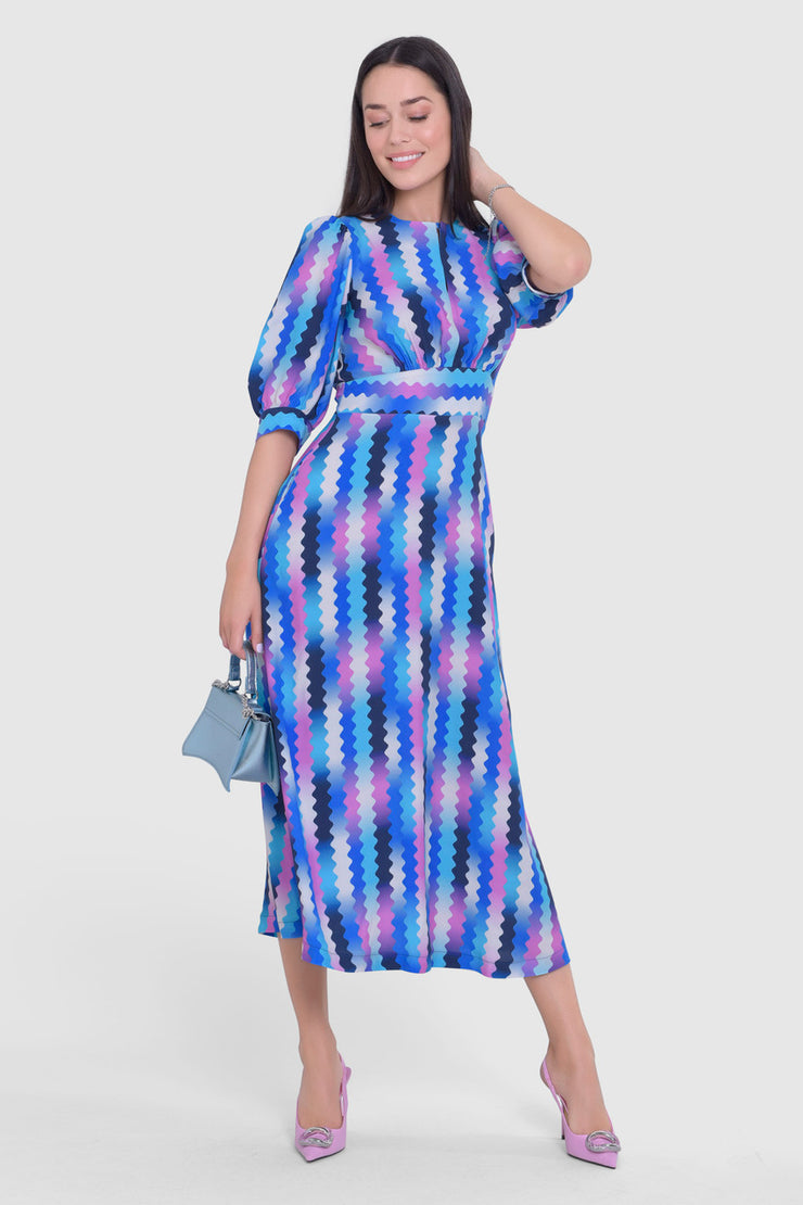 Closet London Blue A-Line Puff Sleeve Dress