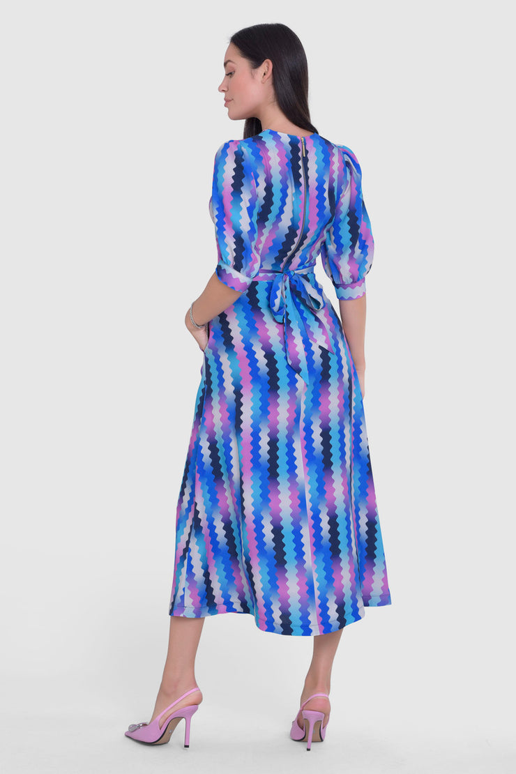 Closet London Blue A-Line Puff Sleeve Dress