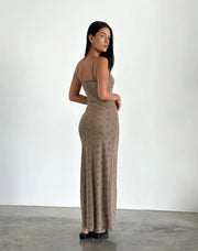 Motel Rocks Darsih Maxi Dress In Daisy Flock Light Brown