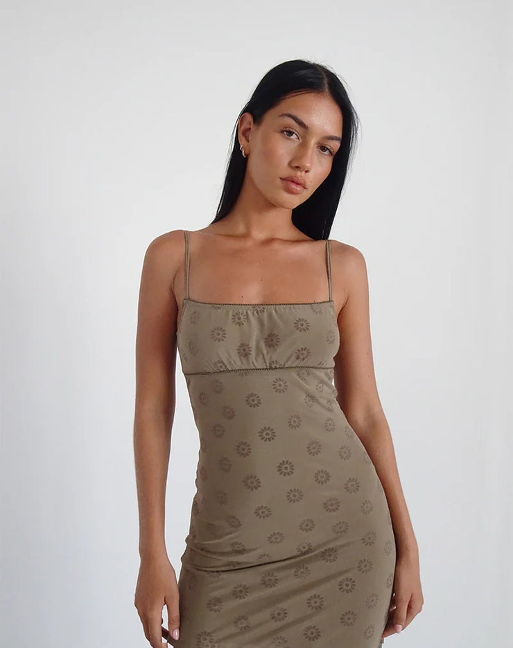 Motel Rocks Darsih Maxi Dress In Daisy Flock Light Brown