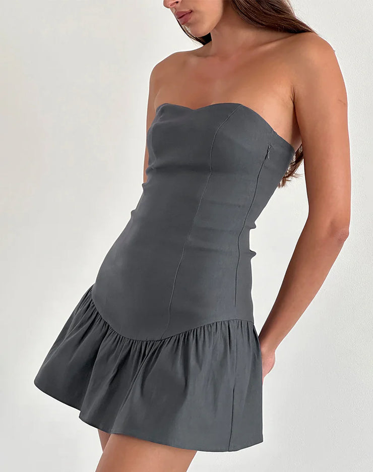 Motel Rocks Sabina Mini Dress in Charcoal Grey