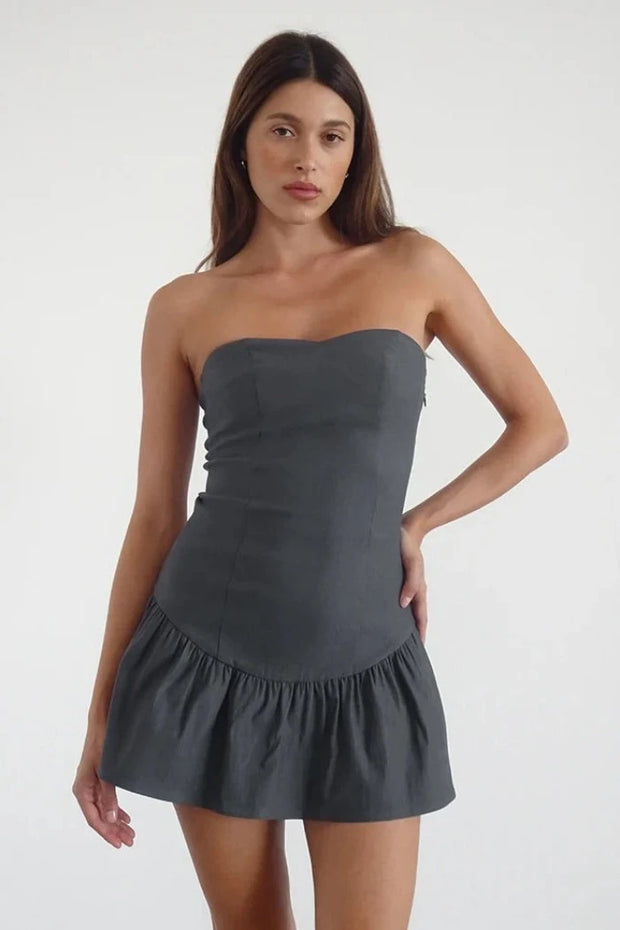 Motel Rocks Sabina Mini Dress in Charcoal Grey