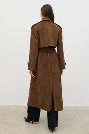 brown faux suede tench coat