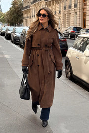 Brown Faux Suede Trench Coat