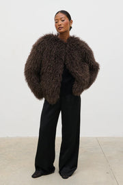faux fur brown coat