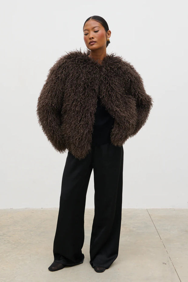 faux fur brown coat