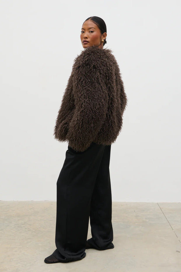 faux fur brown coat