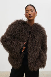 faux fur brown coat