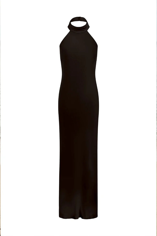 bridesmaid's halter neck maxi dress in black