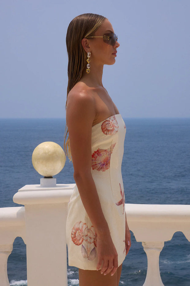 Strapless Holiday Mini Dress in Sand 