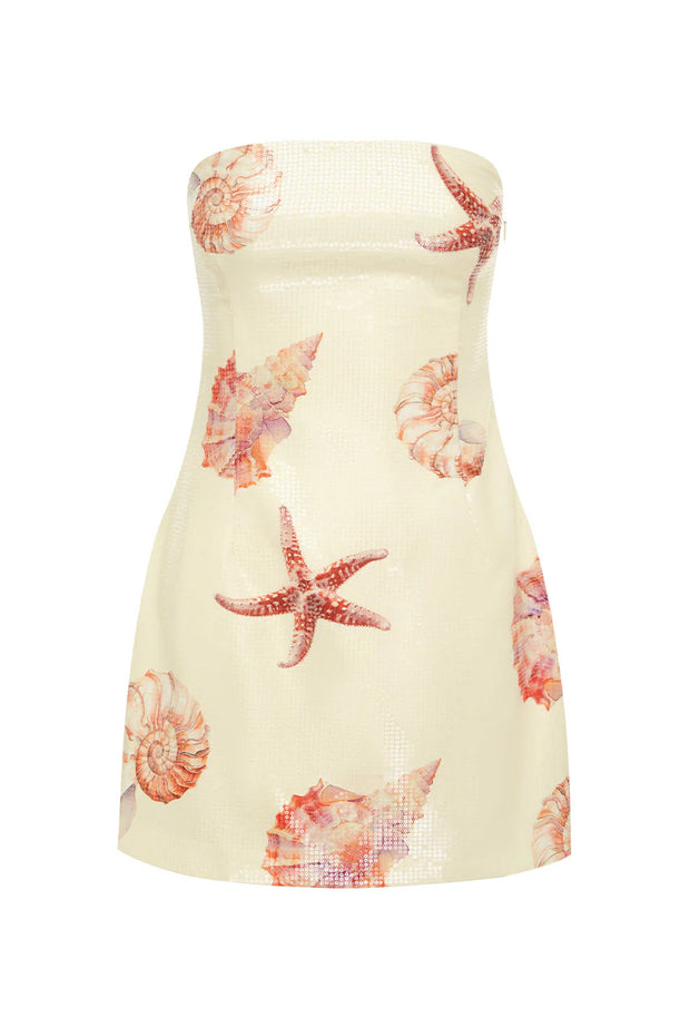 Strapless Holiday Mini Dress in Sand 