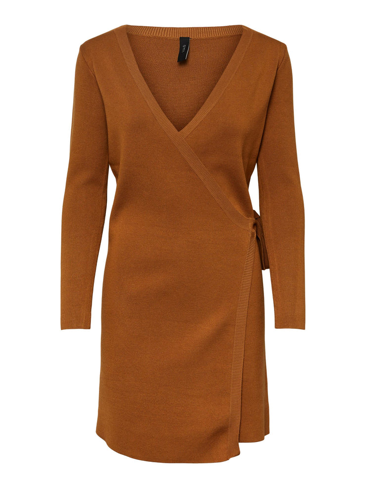 Y.A.S KNIT WRAP DRESS IN BROWN